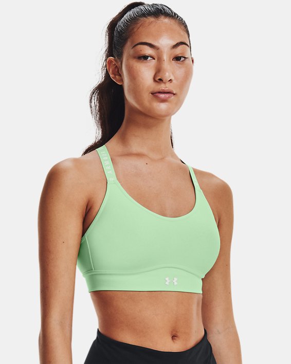 Women's UA Infinity Mid Covered Sports Bra in Green image number 0